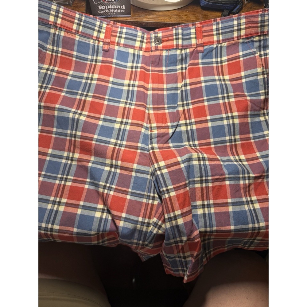 LANDS END BERMUDA SHORTS SIZE 36 RED PLAID 100% BAUMWOLLE